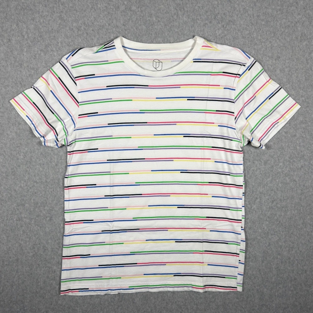 Original Use Mens Small White Multicolor Striped Short Sleeve T-Shirt